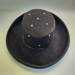 Vintage Bollman Hat Co Wool Doeskin Felt Rhinestone Studded Black Hat